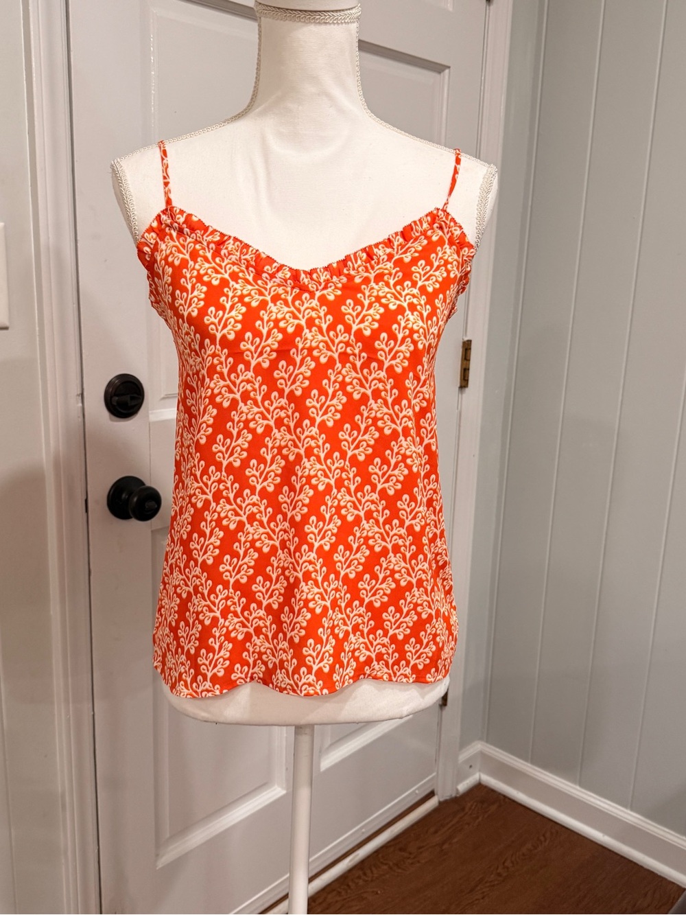 LOFT Orange and White Printed Spaghetti-Strap Cami
